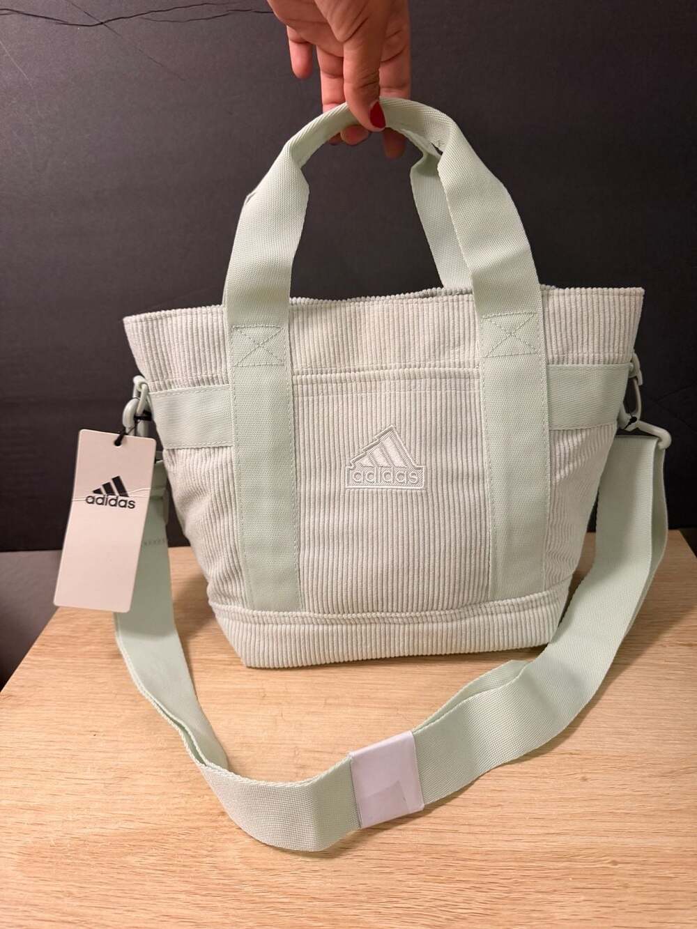 Adidas Corduroy Crossbody Tote Bag Light Mint Green